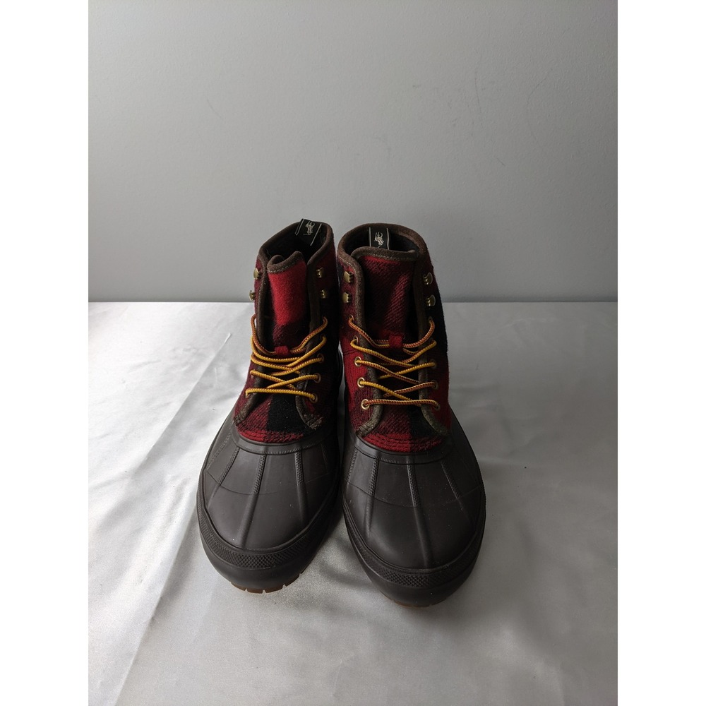 Polo Ralph Lauren Claus Laceup Duck Boots Red Black Buffalo Plaid Mens 10 - Picture 8 of 10